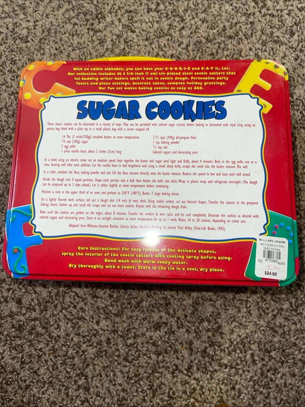 Williams-Sonoma Alphabet Cookie Cutter Tin - Red with Multicolor Accents